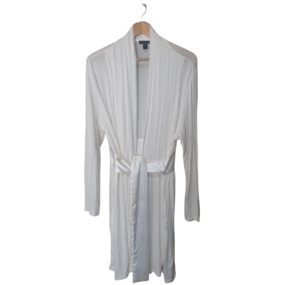 Midnight Carole Hoachman Women's Size Large Zigon Robe With Satin Tie in White